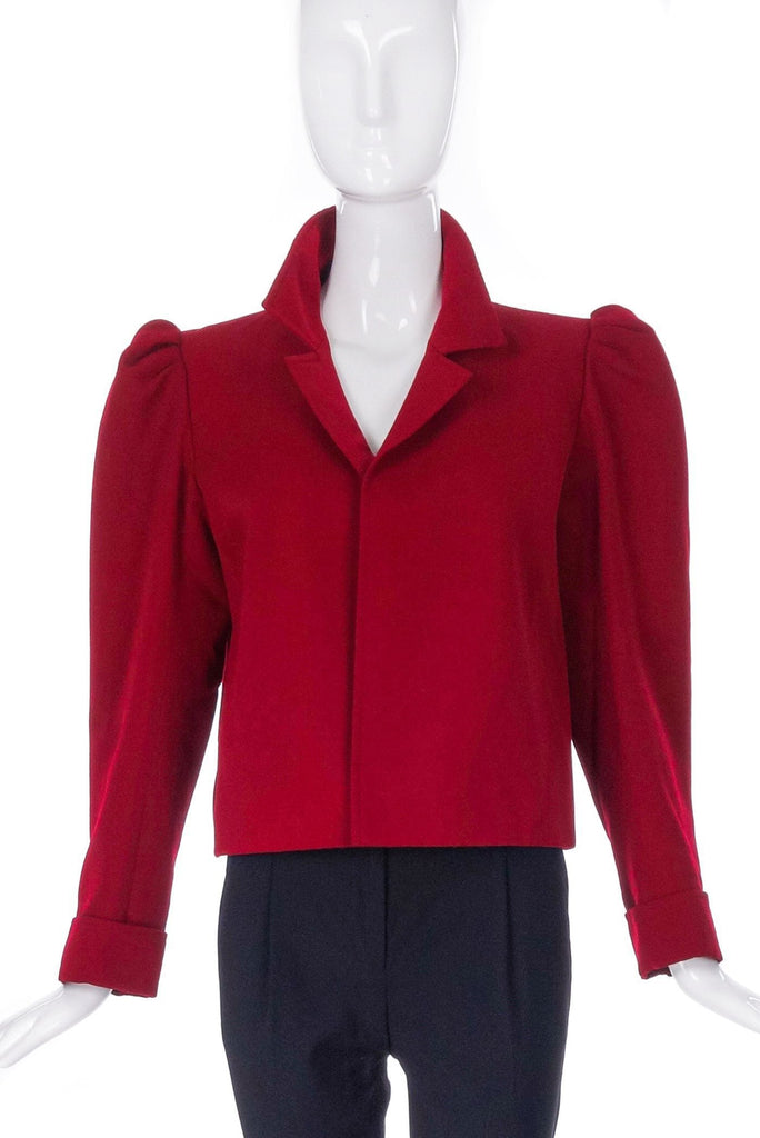 Saint Laurent Red Garbadine Wool Puff Sleeve Jacket - BOUTIQUE PURCHASE PRICE