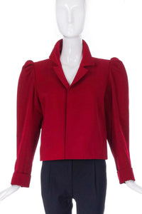 Saint Laurent Red Garbadine Wool Puff Sleeve Jacket - BOUTIQUE PURCHASE PRICE