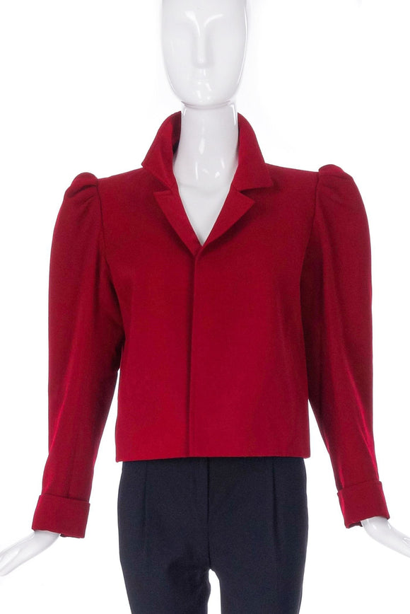 Saint Laurent Red Garbadine Wool Puff Sleeve Jacket - BOUTIQUE PURCHASE PRICE