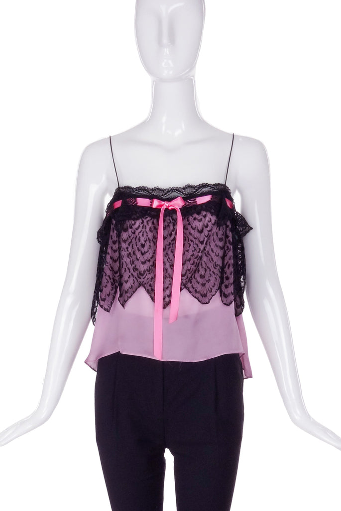 Yves Saint Laurent Pink Chiffon and Black Lace Baby Doll Camisole FW2003 - BOUTIQUE PURCHASE PRICE #