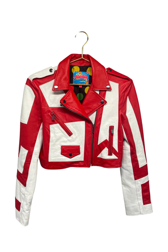 Zoraide Polidori Red & White Kansai Leather Moto Jacket