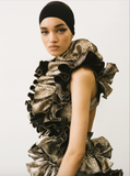 Aknvas Gold Metallic Ruffle Sculpture Dress