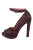 Alaia Maroon Burgundy Red Jet Black Crystal Studded Ankle Strap Shoes Size 37.5