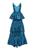 Alberta Ferretti Teal Blue Metallic Tiered Ruffle Gown Dress SS2017