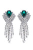 Alessandra Rich Silver Crystal and Emerald Green Fringe Chandelier Earrings
