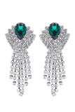 Alessandra Rich Silver Crystal and Emerald Green Fringe Chandelier Earrings