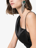 Alessandra Rich Silver Crystal and Emerald Green Fringe Chandelier Earrings