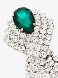 Alessandra Rich Silver Crystal and Emerald Green Fringe Chandelier Earrings