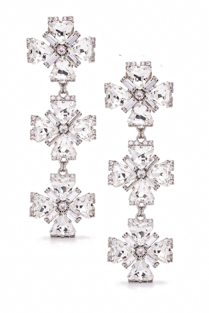 Alessandra Rich Crystal Cross Triple Dangling Chandelier Earrings