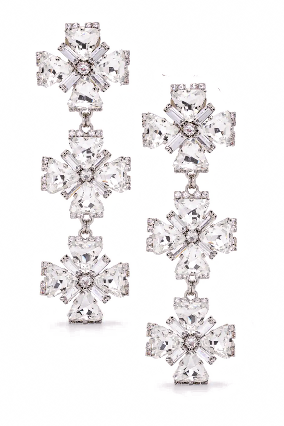Alessandra Rich Crystal Cross Triple Dangling Chandelier Earrings