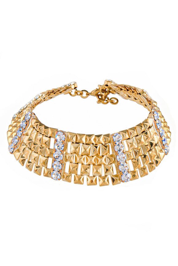 Alessandra Rich Gold Pyramid Stud Crystal Choker Necklace