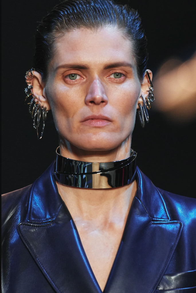 Alexander McQueen Silver Chrome 3 Dimensional Choker Necklace Fall 2019