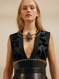 Alexander McQueen Black Leather Silver Metal Grommet Eyelid Corset Belt Pre Fall 2017