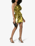 Alexandre Vauthier Lime Green Gold Sequin One Shoulder Ruffle Dress