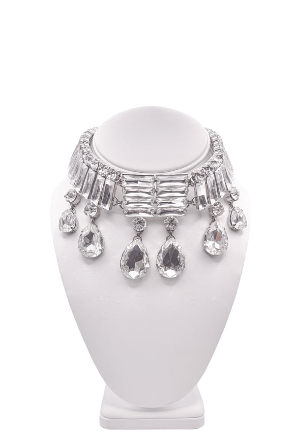 Area Silver Crystal Teardrop Choker Necklace