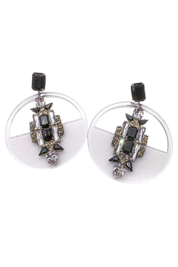 Armani Black Oversized Lucite Crystal Hoop Earrings
