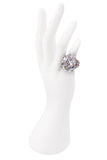 Vintage Silver Crystal Oval Cocktail Ring Side Diamonds