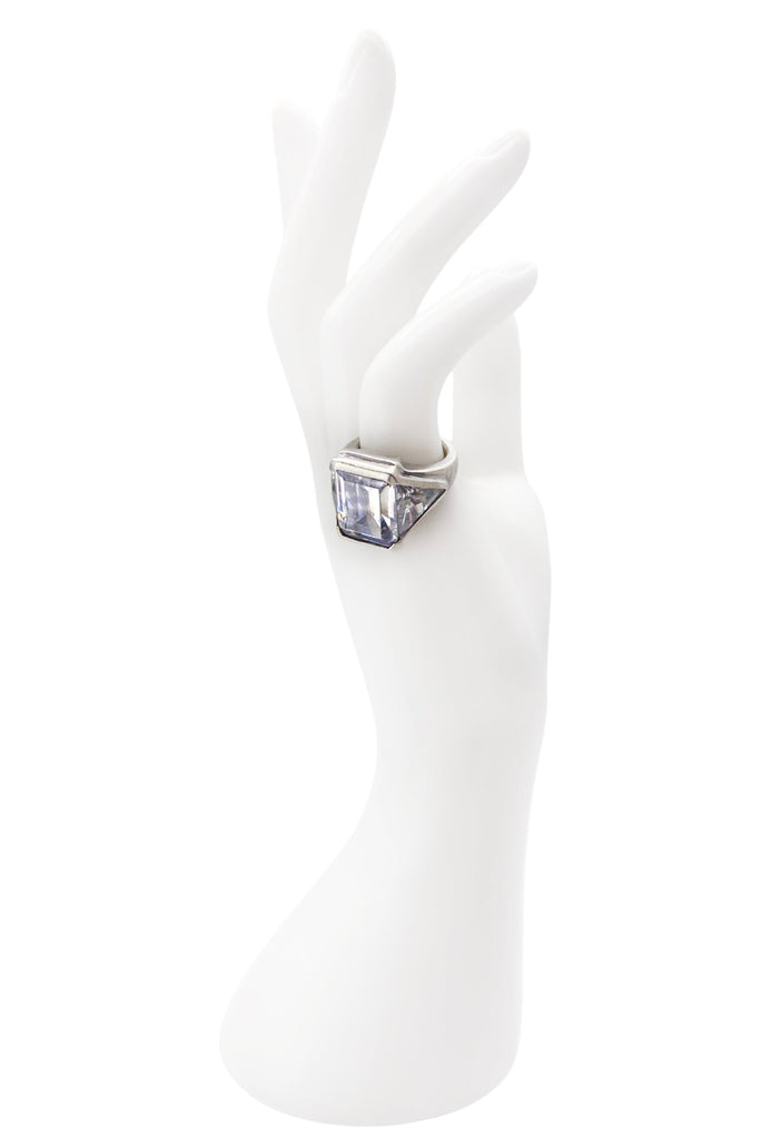 Vintage Silver Square Crystal Side Baguette Cocktail Ring