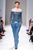 Balmain Blue Denim Gold Chain Corset Off The Shoulder Top Spring Summer 2014 Runway