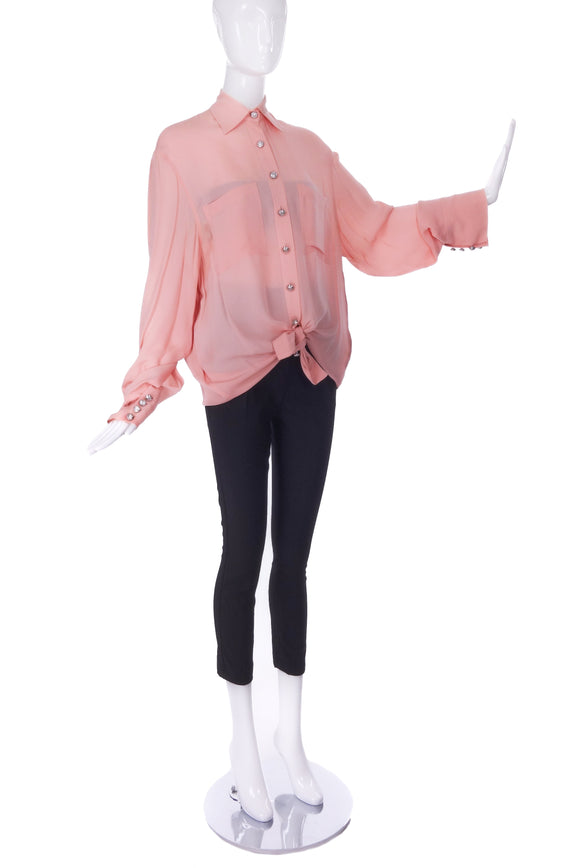 Balmain Pink Button-Up Shirt Blouse with Silver Buttons - BOUTIQUE PURCHASE PRICE