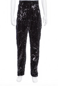 Balmain Black High Waisted Sequin Tuxedo Stripe Pants