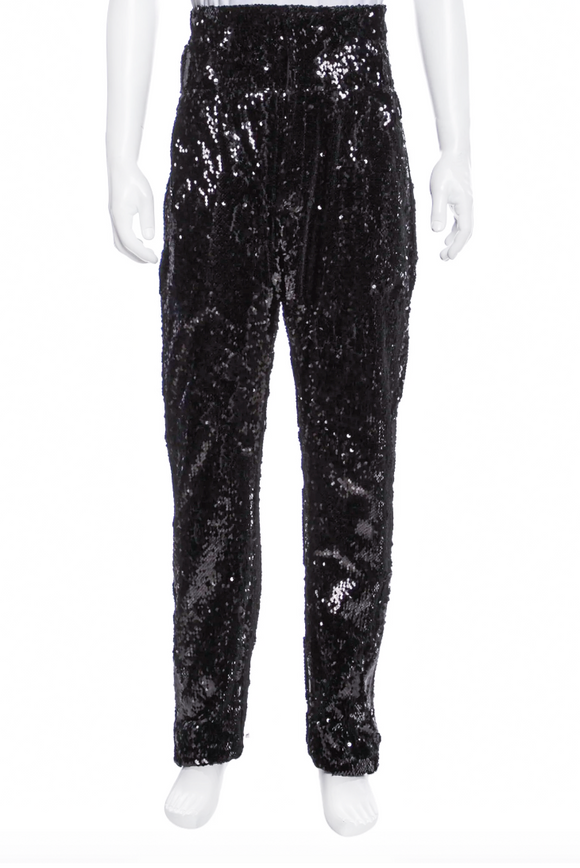 Balmain Black High Waisted Sequin Tuxedo Stripe Pants