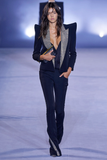 Balmain Black Silver Crystal Lapel Pointed Shoulder Klaus Nomi Tuxedo Jacket Runway Spring 2021