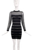 Balmain Black Body Con Sheer Sleeve Cut Out Dress