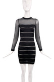 Balmain Black Body Con Sheer Sleeve Cut Out Dress