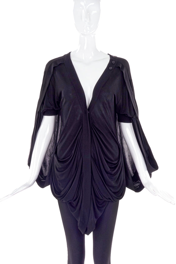 Antonio Berardi Black Silk Jersey Drape Tunic Top with Cape Detail
