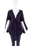 Antonio Berardi Black Silk Jersey Drape Tunic Top with Cape Detail