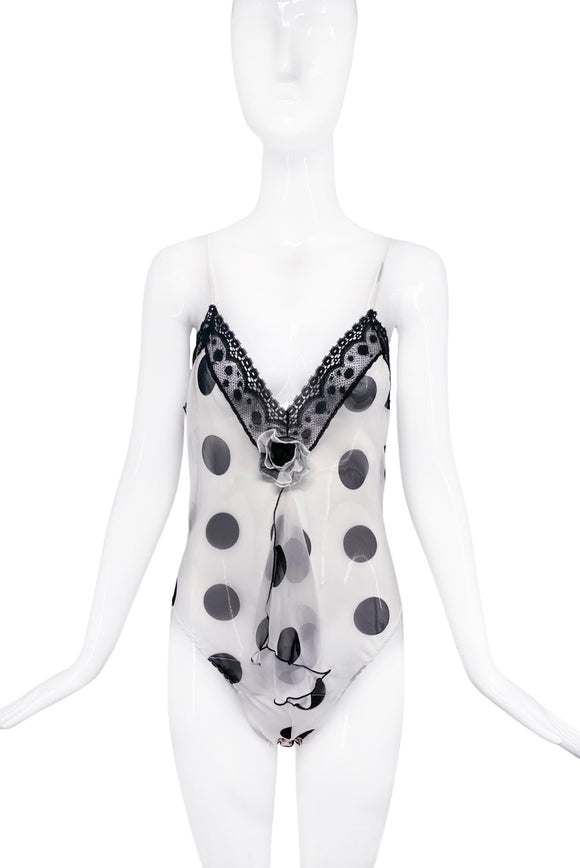 Bob Mackie Black & White Polka Dot Chiffon Body Suit
