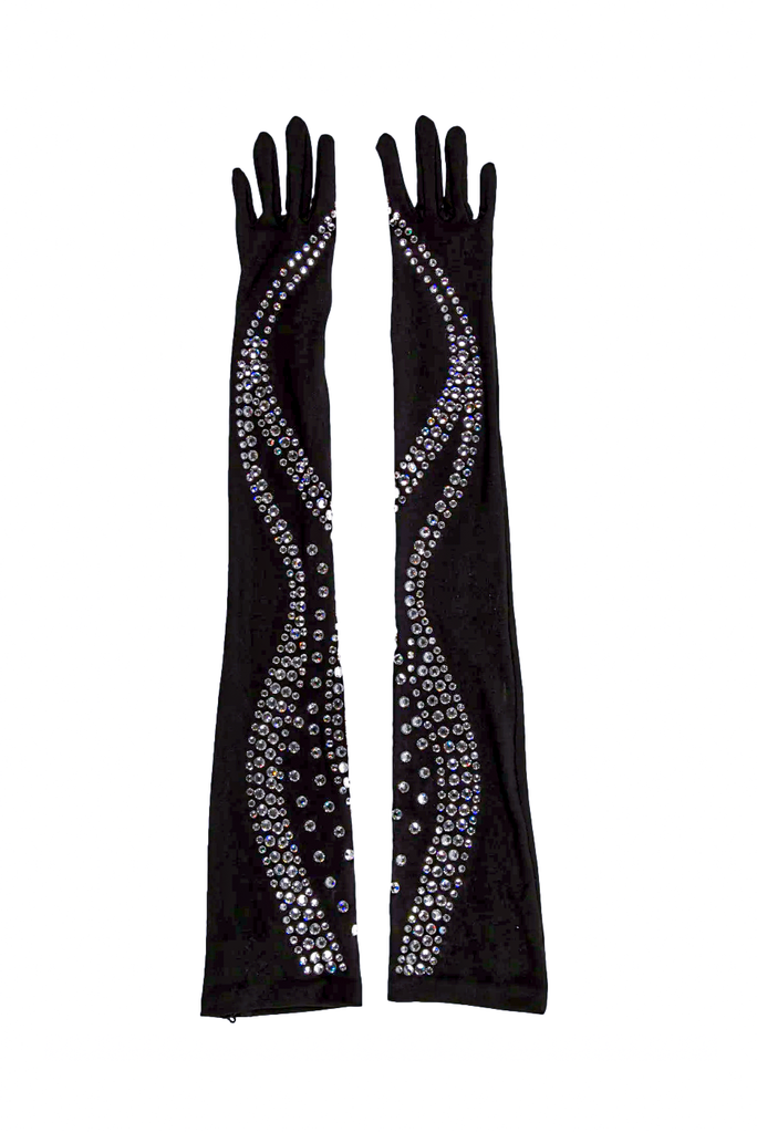Norma Kamali Black Crystal Snake Opera Gloves