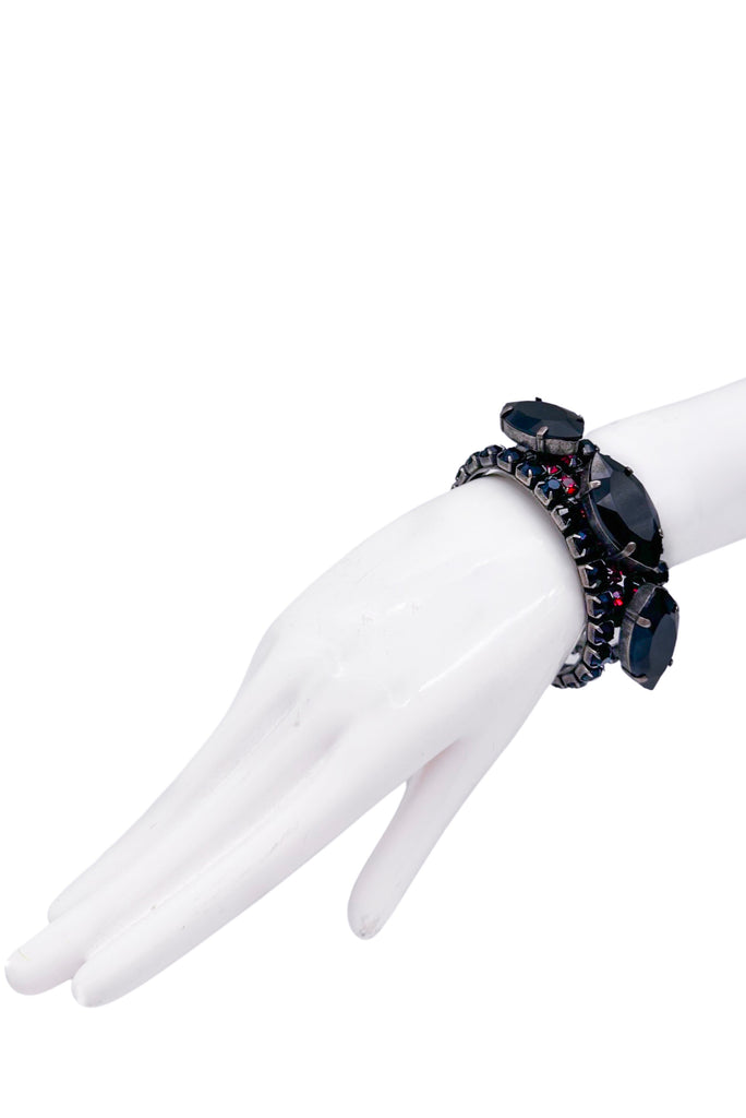 Vintage Jet Black Red Ruby Garnet Bracelet with oversized Eye Shaped Diamonds