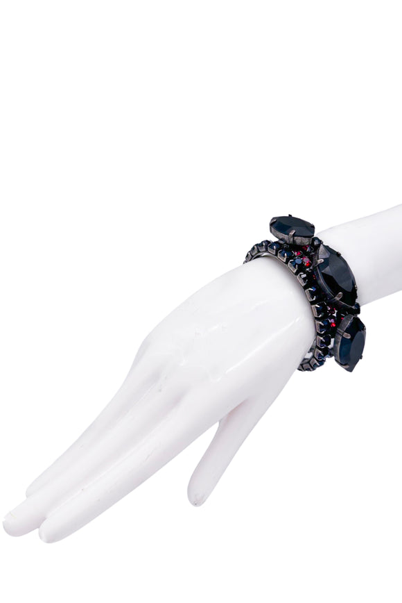 Vintage Jet Black Red Ruby Garnet Bracelet with oversized Eye Shaped Diamonds
