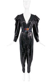 Saint Laurent Style Rubin Singer Black Sequin Puff Exaggerated Shoulder Jumpsuit
