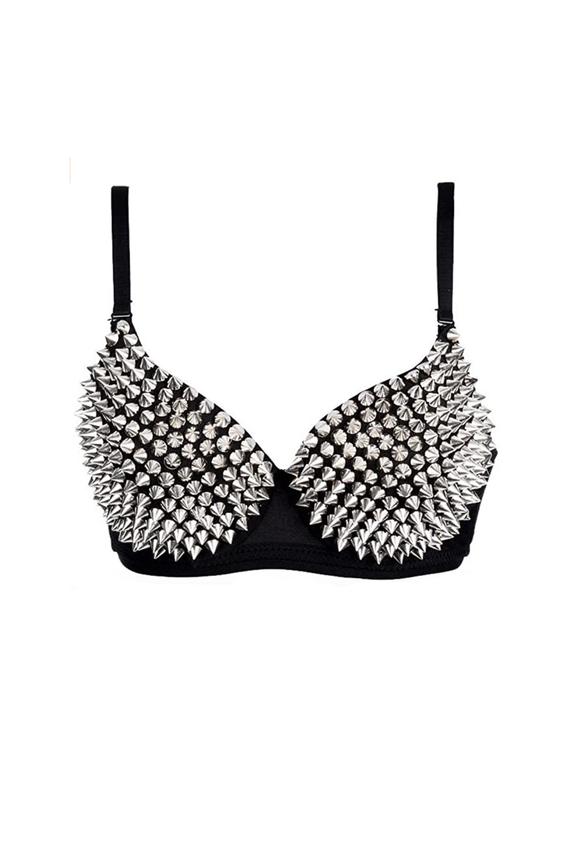 Vintage Black Silver Studded Biker Bra