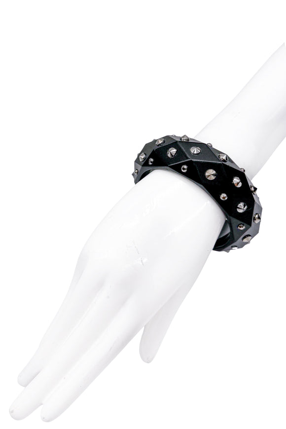 Vintage Black Lucite Faceted Studded Punk Bracelet
