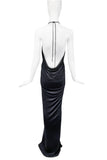 Gucci Tom Ford Black Halston Style Silk Jersey Halter Deep V Neck Cut Out Low Back Gown Dress