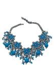 Vintage Turquoise Blue Resin, Crystal & Pearl Geometric Floral Statement Necklace with matching earrings
