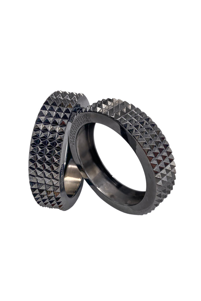 Buberry Gunmetal Pyramid Stud Spike Bangle Bracelets - Set of 2