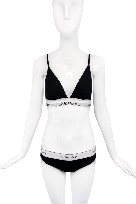 Calvin Klein Black Wide White Logo Elastic Bra & Panty Bikini Set