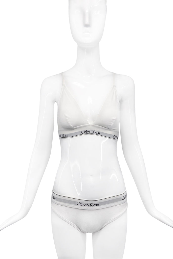 Calvin Klein White Wide Logo Elastic Bra & Panty Bikini Set