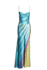 Roberto Cavalli Turquoise Pink Yellow Optical Illusion Print Silk Slip Dress Gown Spring 2001