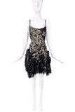 Roberto Cavalli Black Embroidered Ruffle Corset Mini Dress Gown Fall 2004
