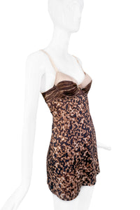 Roberto Cavalli Leopard Tortoise Print Silk Slip Mini Dress
