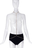 Vintage Black Feather Jacket shown with Roberto Cavalli Body Chain Harness #