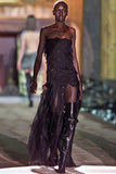 Roberto Cavalli Black Shredded Corset Bustier Dress Gown Fall 2001