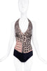 Roberto Cavalli Black White Pink Checkered Giraffe Leopard Print Corset Halter Neck Top Runway 2003 / 2004