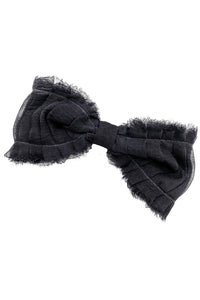 Chanel Black Chiffon Pleated Raw Edged Hair Bow